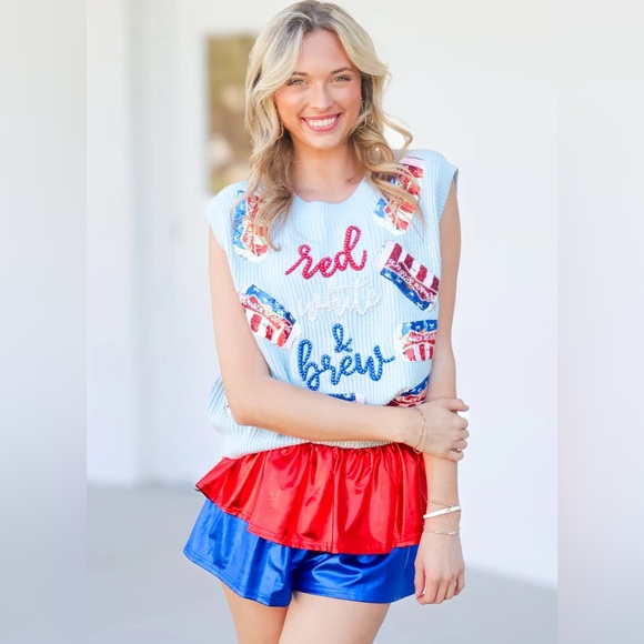 New! QUEEN OF SPARKLES Set! Red, White and Brew Scattered Sequin Beer Cans - Picture 11 of 14